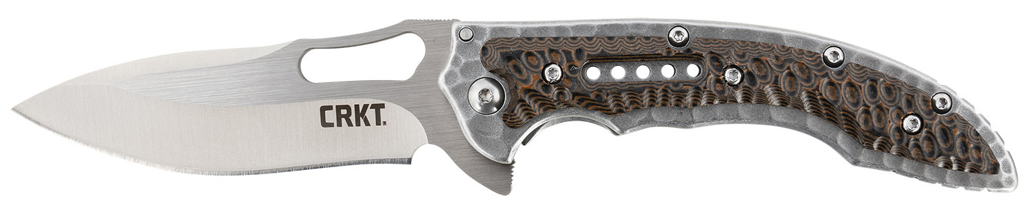 CRKT 5460 Fossil Compact 3.41" Folding Drop Point Plain Satin 8Cr13MoV SS Blade, Brown G10/SS Handle, Includes Pocket Clip