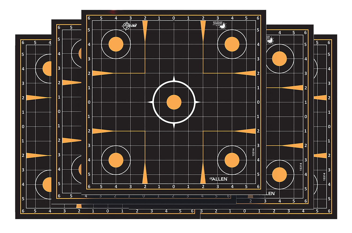EZ-Aim 1531410 Splash Reactive  Self-Adhesive Paper Black/Orange 12"x12" Sight-In Grid 10 Pack