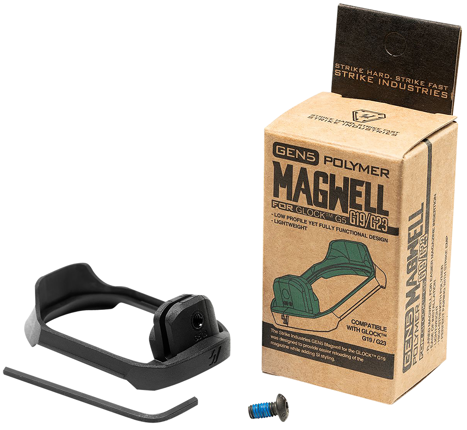 Strike Industries G5MAGWELL19 Flared Magwell 9mm Luger/40 S&W Compatible w/Glock 19/23 Gen5, Black Polymer