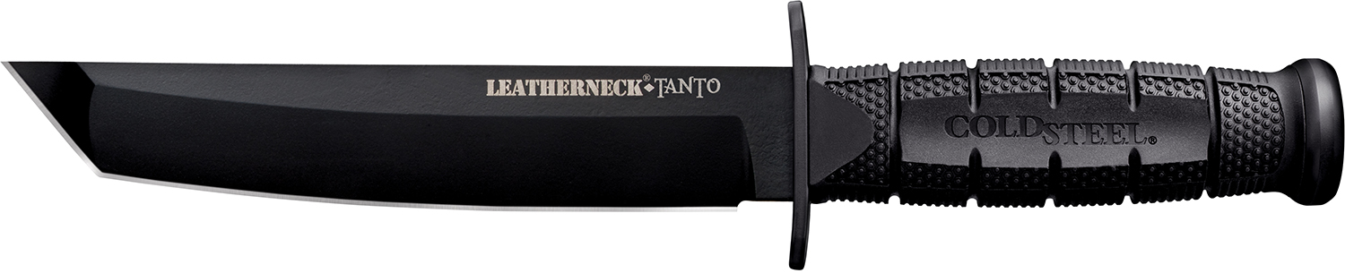 Cold Steel CS-39LSFCT Leatherneck 7" Fixed Plain Tanto Black Matte Powder Coat German D2 Steel Blade/Black Deep Checkered w/double Quillon Guard/ Griv-Ex Handle