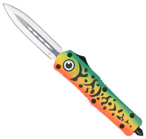 CobraTec Knives MFLGNFS3DAGNS FS-3 Fishing Lure Medium 3" OTF Dagger Plain Satin D2 Steel Blade, 4.50" Green Fishing Lure Aluminum Cerakoted Handle