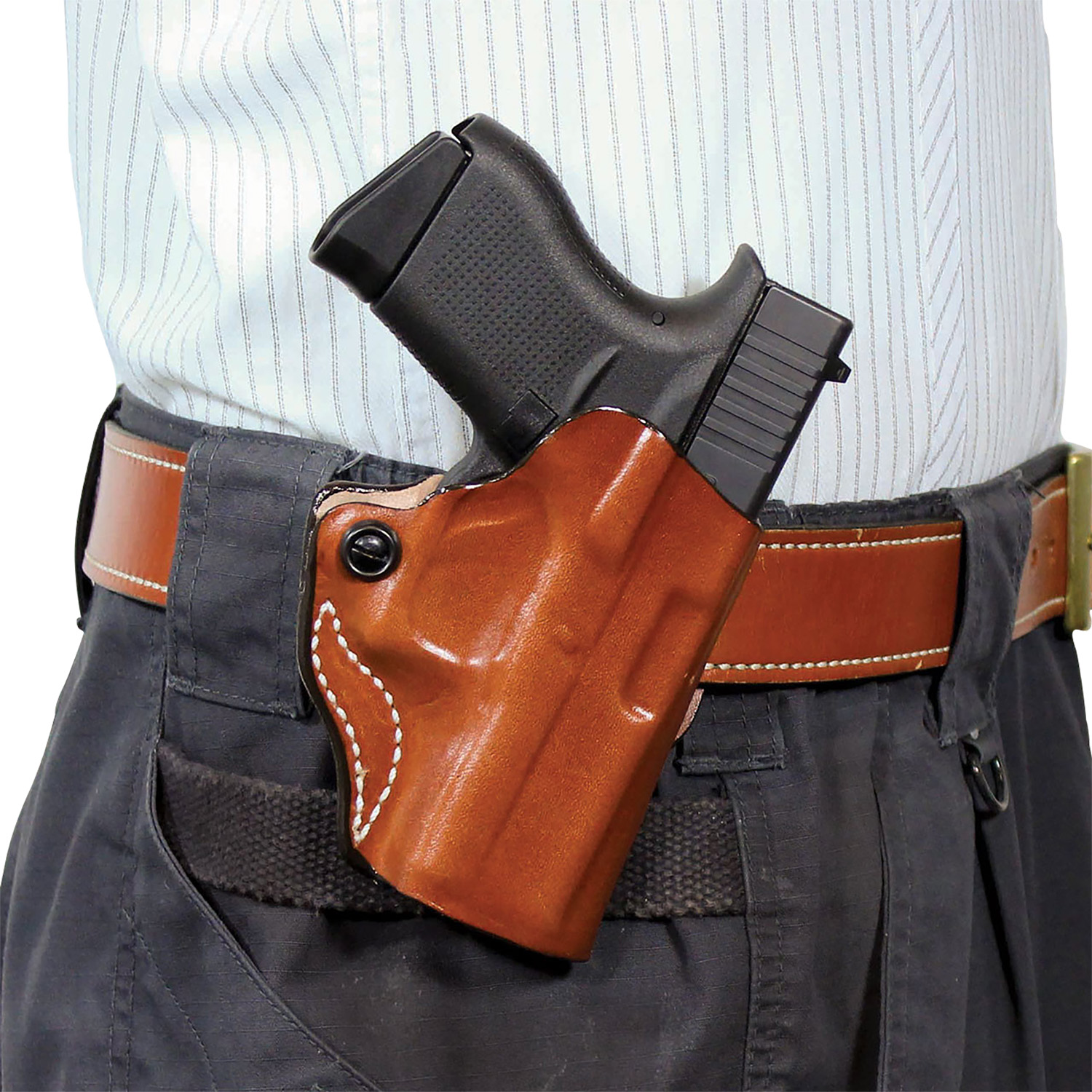 DeSantis Gunhide 019TAB6Z0 Mini Scabbard OWB Tan Leather Belt Slide Fits Glock 19/19X/19 G5/23/32/36 Right Hand