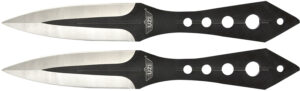 Uzi Accessories UZKTRWTZP Throwing Knives  Two Fixed Plain Black/Silver Stainless Steel Blade, Black Stainless Steel Handle, Includes Nylon Holster