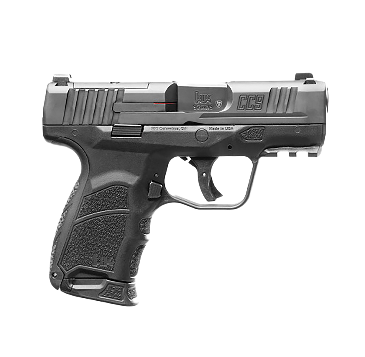 HK 81000551 CC9 Micro Compact 9mm Luger 10+1 3.32" Black Polygonal Rifled Barrel, Optic Ready/Serrated Steel Slide, Polymer Frame w/Picatinny Rail, Black Interchangeable Backstrap Grip, Ambidextrous