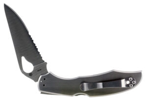 Spyderco BY03PS2 Byrd Cara Cara 2 3.75" Folding Drop Point, Part Serrated 8Cr13MoV SS Blade, Stainless Steel Handle, Includes Pocket Clip
