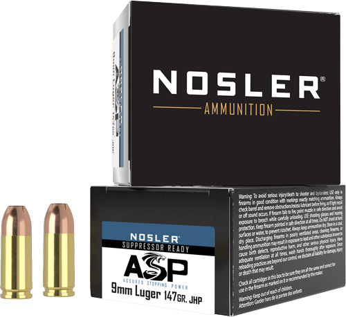 NOSLER 9MM 147GR ASP JHP - SUBSONIC 20RD 20BX/CS