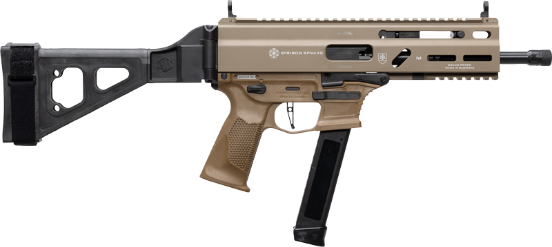 Grand Power Stribog SP9A3G 9mm Pistol with Brace, FDE