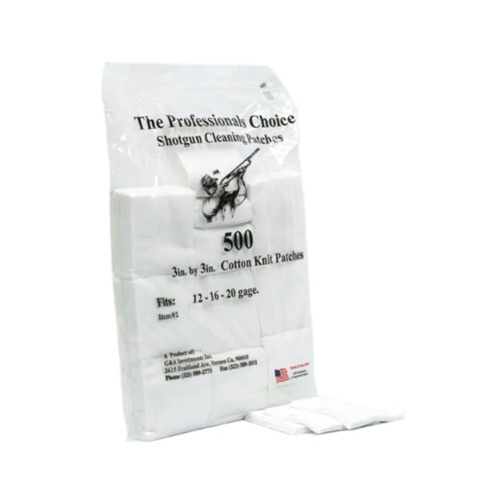SHOTGUN CLEANING PATCHES - WHITE, 12/16/20 GAUGE, COTTON KNIT, 3" X 3", 500/PK