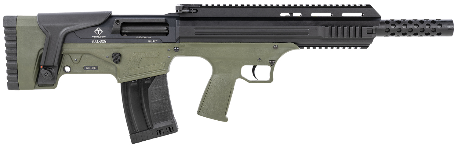 ATI ATIG12BDG Bulldog 12 Gauge Semi-Auto 3" 5+1 18.50" Black Steel Barrel, Black Aluminum Receiver, Picatinny Rail, Green Fixed Bullpup Stoc & Grip