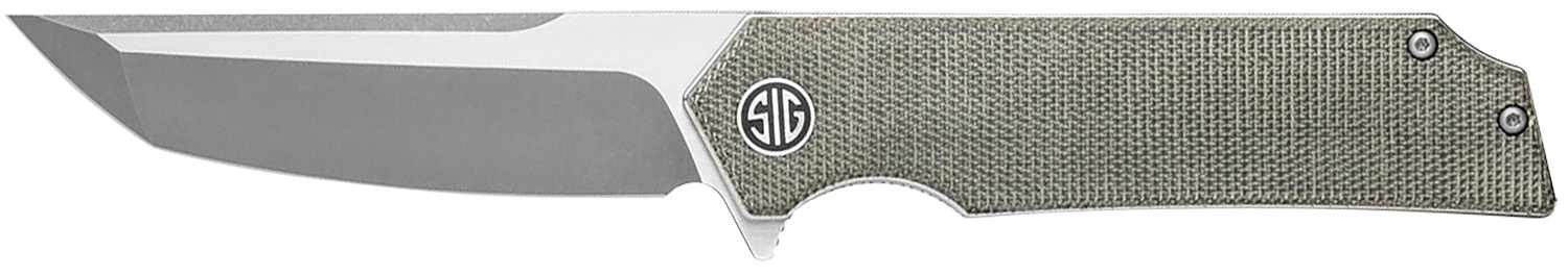 Sig Sauer Knives TS8SG Tsuru 3.30" Folding Tanto Plain Satin 154CM SS Blade, 4.20" Green Canvas Micarta Handle