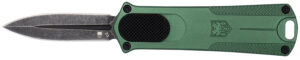CobraTec Knives 952ODGDAGNS 952  1.75" OTF Dagger Plain Stonewashed D2 Steel Blade, 3" OD Green Anodized Aluminum Handle