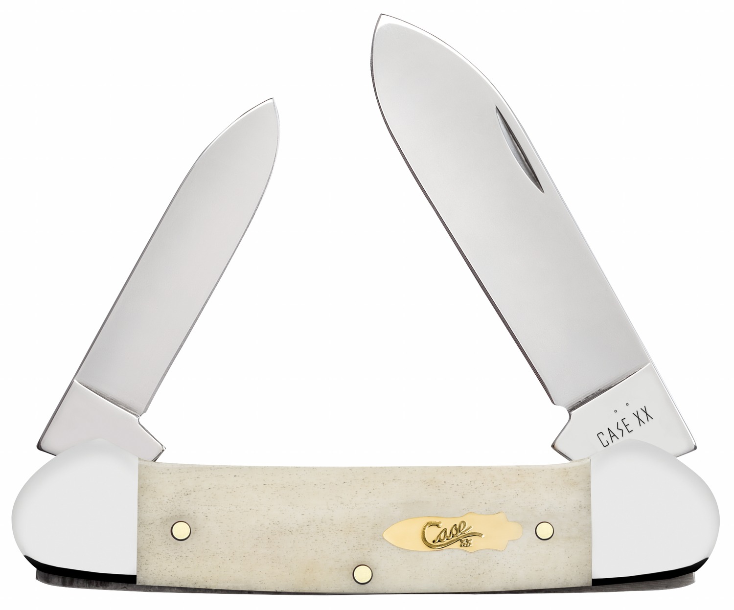 Case 11023 Canoe Folding Pen/Spear Plain Tru-Sharp SS Blade, Smooth Natural Bone Handle
