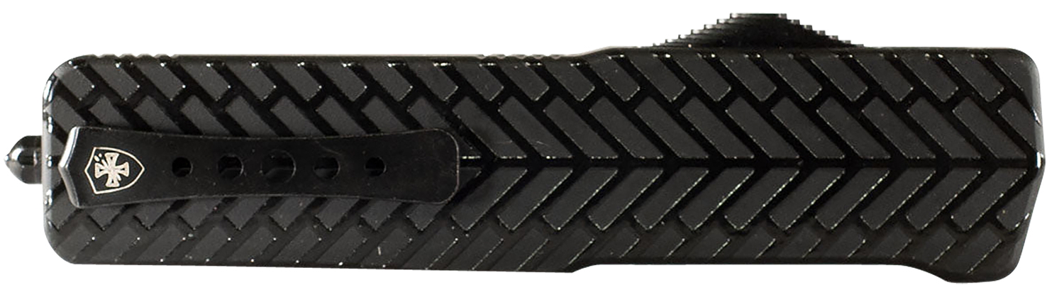 Templar Knife LAHBG52 Premium LW Large 3.55" OTF Tanto Part Serrated Black Oxide Stonewashed D2 Steel Blade, 5.25" Black Herringbone Aluminum Handle