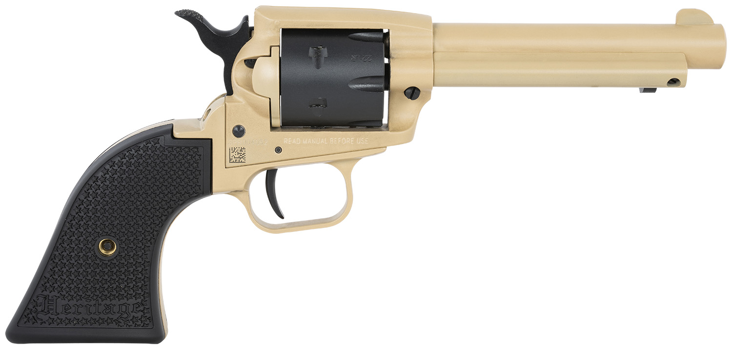Heritage Mfg SRR22V4 Rough Rider 22 LR 6 Shot 4.75" Sabre Sand Cerakote Steel Barrel, Sabre Sand Cerakote Steel Frame, Black Satin Cylinder, Black Polymer Grip, Hammer/Thumb Safety, Exposed Hammer