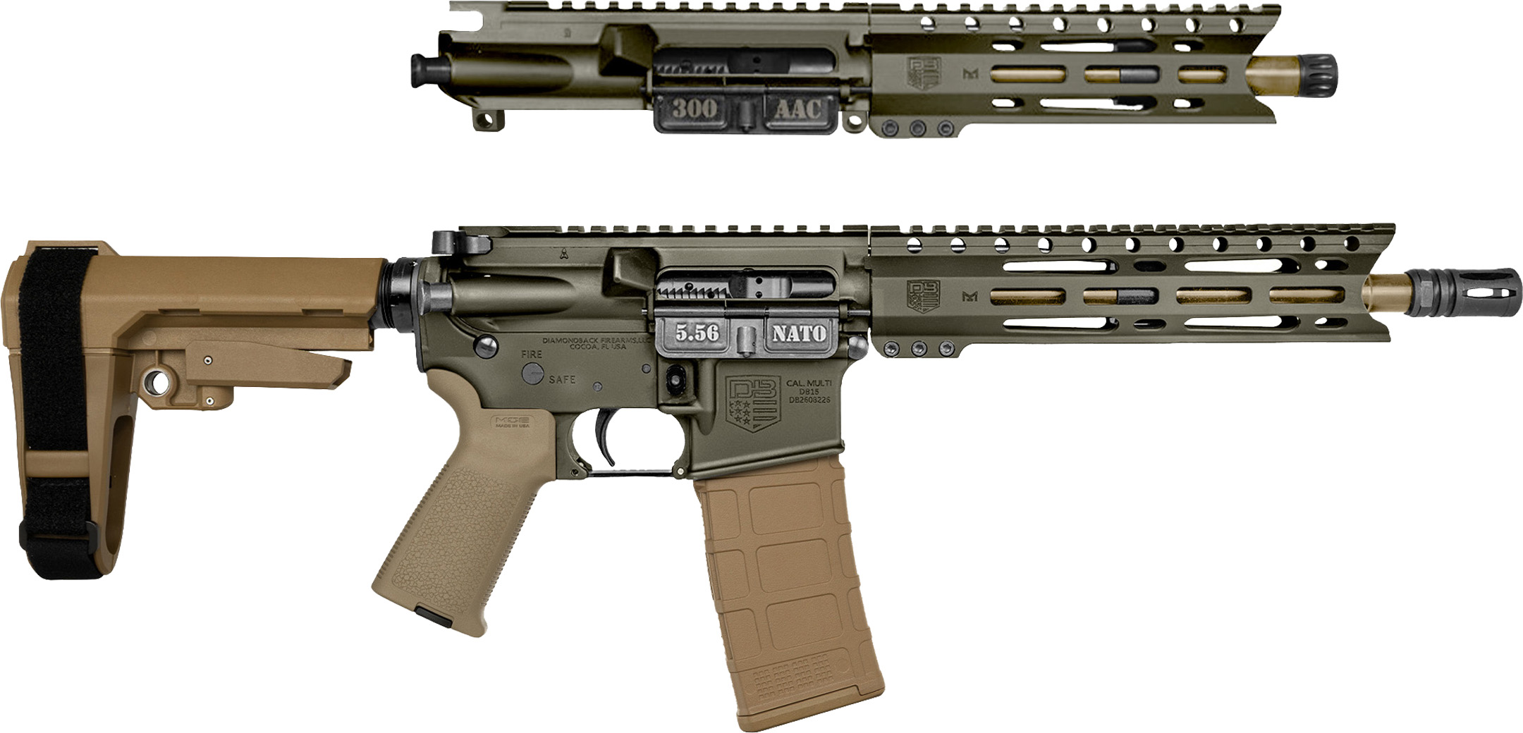 Diamondback DB15PC 5.56mm Semi-Auto Handgun, FDE