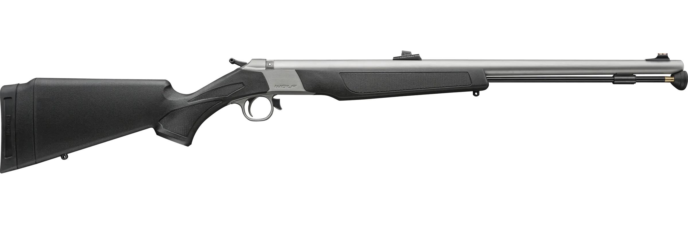 CVA Wolf V2 Northwest Camo Muzzleloader SS/Black 50Cal(FOS)Ambi adj stockQRBP quik rel brch plg Musket cap ignition