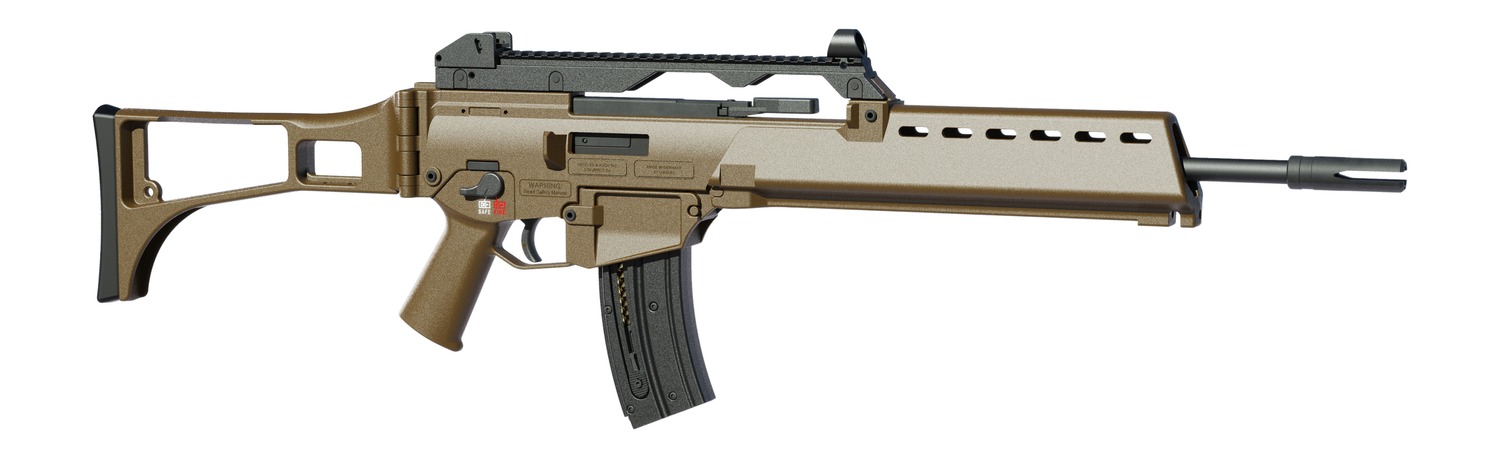 HK 81001321 G36 22 LR 20+1 18.13" Black Barrel w/Flash Suppressor, Flat Dark Earth Receiver w/Picatinny Rail, Flat Dark Earth Folding Synthetic Stock, Polymer Grip