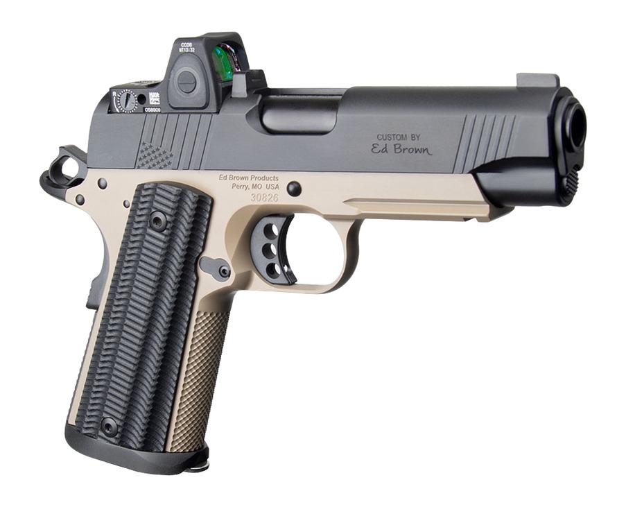 Ed Brown  Special Forces Commander SOCOM w/Optic 45 ACP 7+1 4.25" Black Nitride Barrel, Black Gen4 Stainless Steel Serrated w/Optic Slide, Flat Dark Earth Gen4 Stainless Steel Frame w/Accessory Rail,