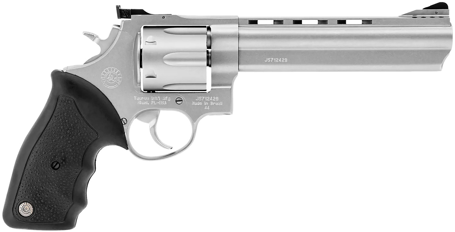 Taurus 2-440069 44 Large 44 Rem Mag 6 Shot 6.50" Matte Stainless Ported Barrel, Cylinder & Frame, Black Finger Grooved Rubber Grip, Transfer Bar Safety, Exposed Hammer